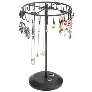Rotating Necklace Holder, Elegant Jewelry Organizer, 14-Inch Jewelry Display Stand with 23 Hooks, Spinning Jewelry Tree Display Stand for Bracelets, Necklaces, Hoop Earrings