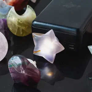 Natural Crystal Moon & Star USB Night Light – Soft Glow For Home Decor