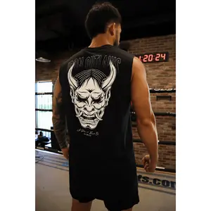 Oni Mask Sleeveless Tee - 100% Premium Combed Cotton, Regular Fit, Crew Neck, Summer Workout Top