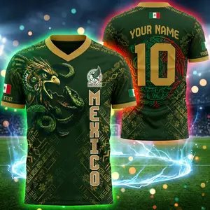 Custom Name Number 10 Mexico Soccer Shirt, Aztec Feathered Serpent Eagle Graphic Tee, Custom Men Football Top, MX Tri Streetwear, Personalized Mexico Pride Graphic T-Shirt, Gift for Soccer Fans
