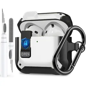 2024 New AirPods 4 Case Rugged Armor Shockproof Hard Shell Protective Cover with Anti-Lost Carabiner Keychain & Cleaner Kit