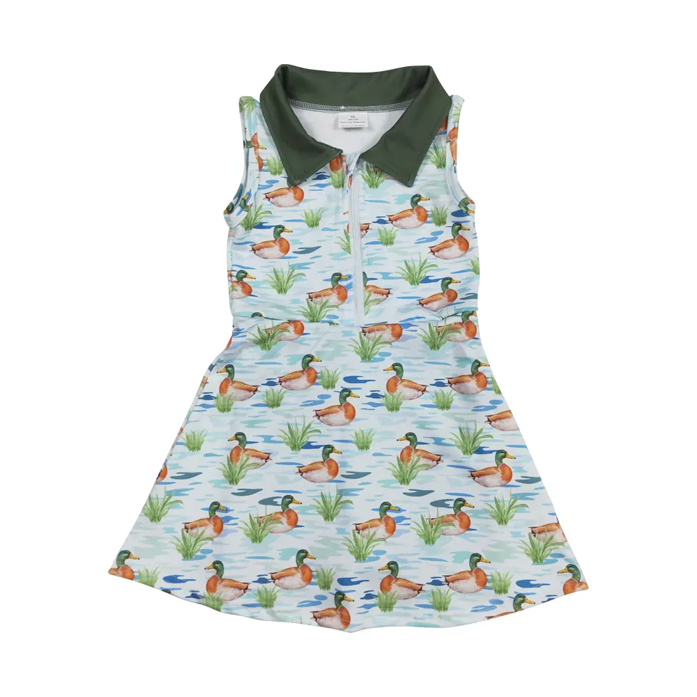 GSD1835 Mallard Duck Girls' Sleeveless Cartoon Dress - Kids Clothing Girls, Girlie Casual Dress, Cute Summer Playdate Outfit, Cartoon Casual Dresses