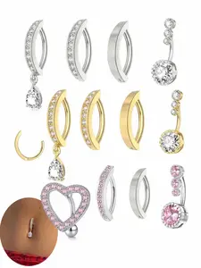 4pcs Cz Belly Button Ring Dangle, Stainless Steel Belly Button Piercing, Clicker Belly Rings for Women, Reverse Navel Rings Body Jewelry