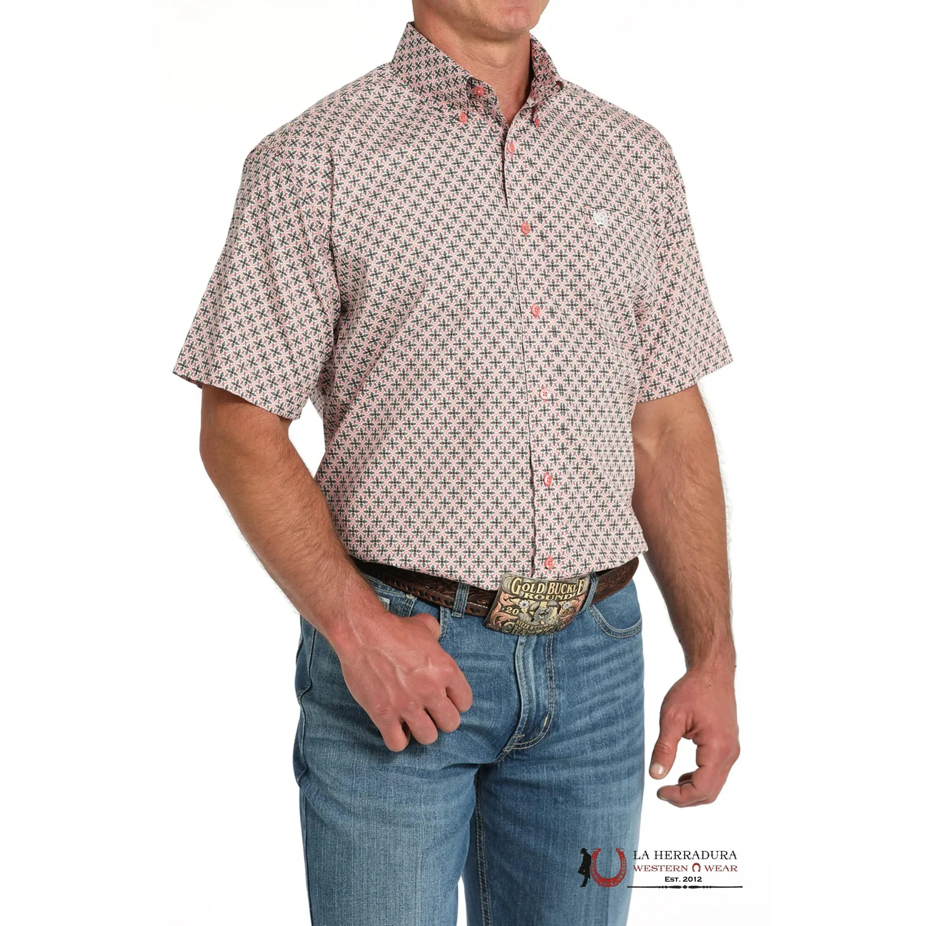 CINCH SHORT SLEEVE PINK GEO PRINT - MENS SHIRT - MTW1111481