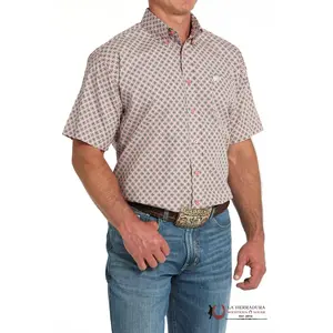 CINCH SHORT SLEEVE PINK GEO PRINT - MENS SHIRT - MTW1111481