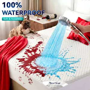 Waterproof Bamboo Mattress Protector – Noiseless Organic Cotton Blend Waffle Cover, Deep Pocket up to 18”