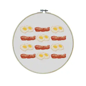 Bacon and Eggs Premium Cross Stitch Kit - EVERYTHING INCLUDED | Brunch Lover | Kitchen Art | Morning Person Gift | Repeating Patterns | Breakfast Cross Stitch