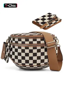 2pcs/4pcs Checkered Women's Plaid Crossbody Saddle Bag & Wallet, Zip Closure, Adjustable Strap, Lightweight Design, Handbag Shoulder Bag