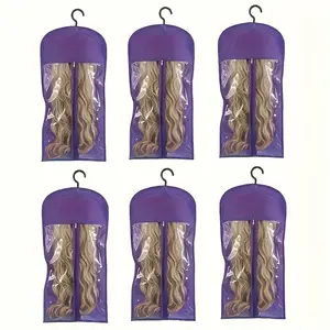 The wig storage bag is suitable for multiple wig stands and includes hangers for organizing wigs and hair extensions. It comes with 6 storage bags and 6 wig hooks.