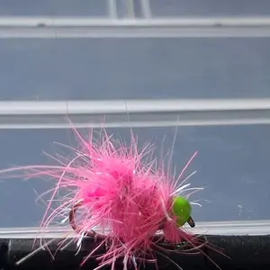 Pink fur Fly Fishing Lure with Green Eye Hook for Anglers
