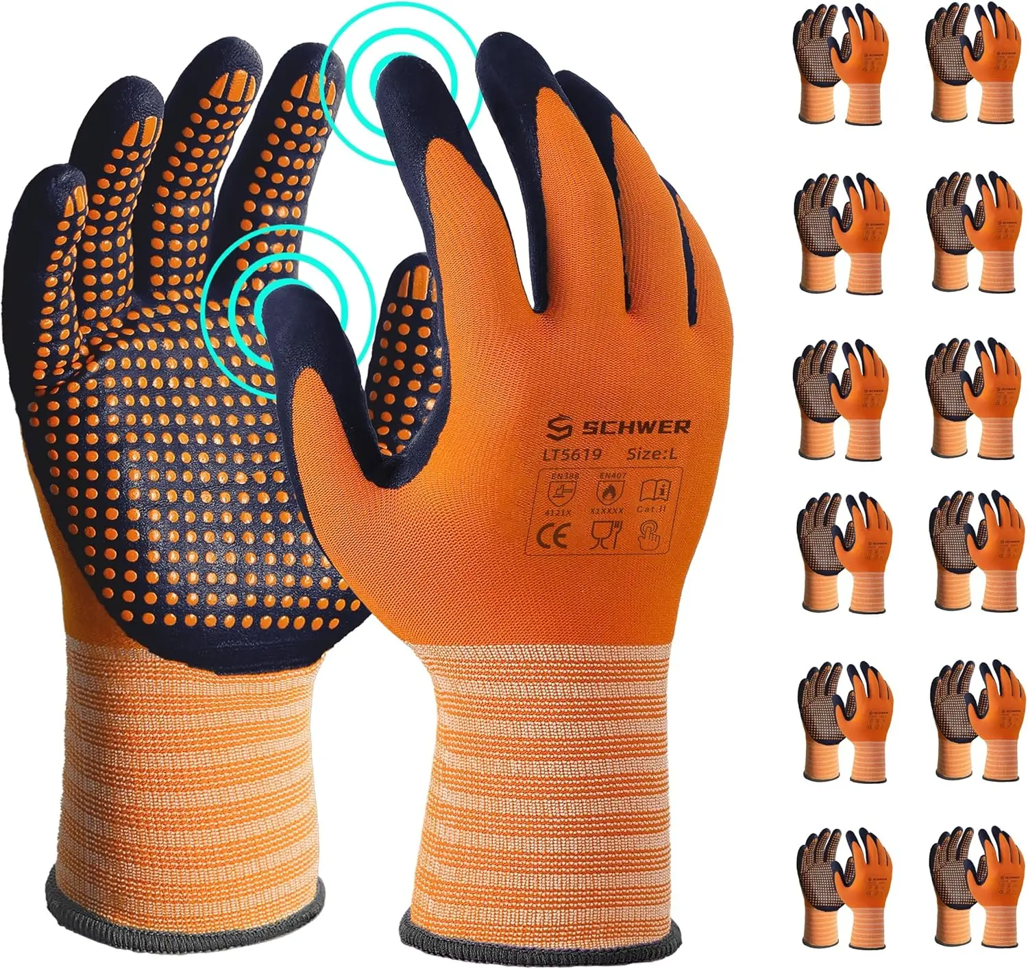 Schwer LT5619 Work Gloves MicroFoam Nitrile Coated, Working Gloves with Grip, Micro Dot Palm, Touchscreen Capable, for Automotive Electronic Assembly