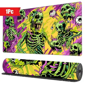 Halloween Neon Slime Skull Design Large Extended Gaming Mouse Pad, Stitched Edges, Non-Slip Rubber Base, Perfect Gift for Horror Fans