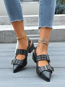 High Quality Mid Heel Pointed Toe Shoes, Open Back Design, Fashion Classic Minimalist Style, Perfect for Daily Commute & Parties