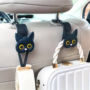 2 Pack 3D Cartoon Cat Car Seat Headrest Hooks, Car Hanger, Universal Vehicle Hanging Organizer, Cute Animal Design, Durable & Easy to Use