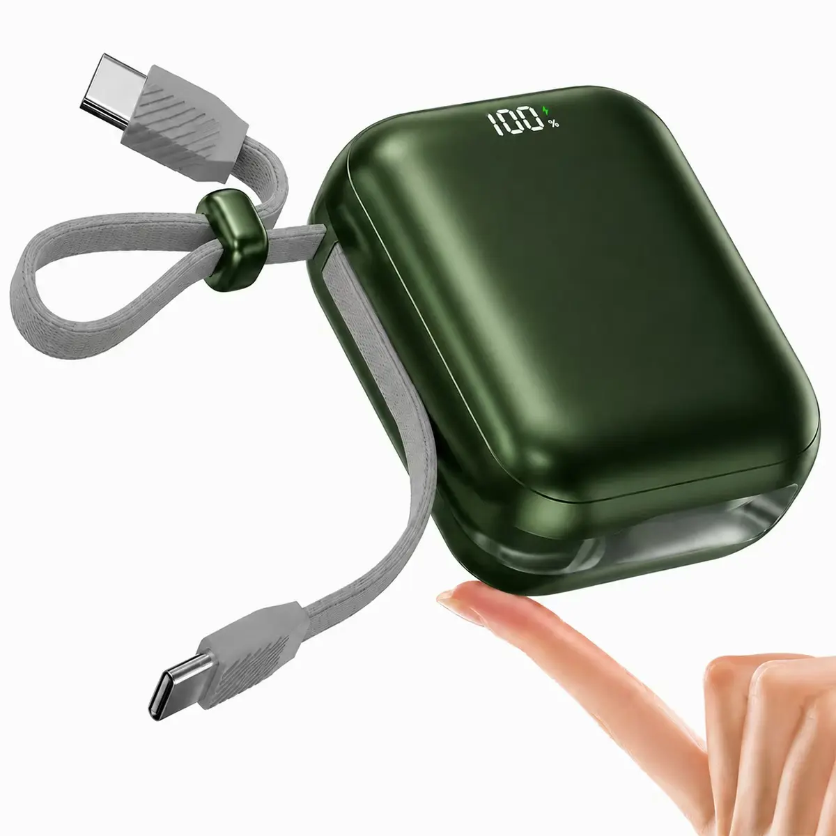 Ultra Compact 10000mAh Power Bank 22.5W Fast Charge Built-in Cord Pocket Portable Charger with LED Display & Lanyard for iPhone Android