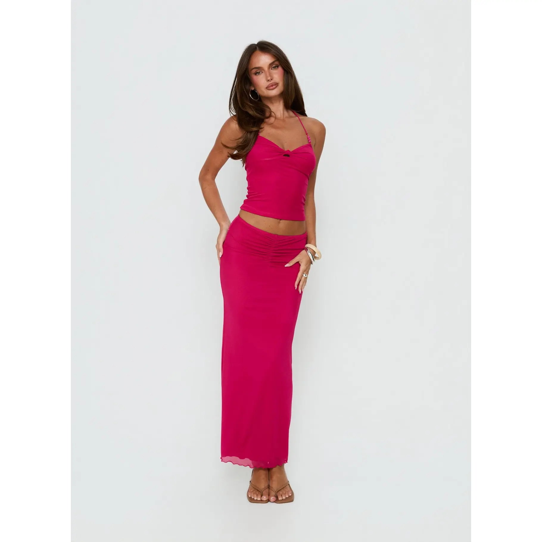 Jailon Ruched Maxi Skirt Guava