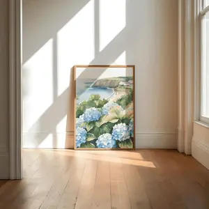 Hydrangea Blue vintage beachy seashell watercolor Dorm Room Decor coastal Cowgirl Print Coastal granddaughter Printable aesthetic poster