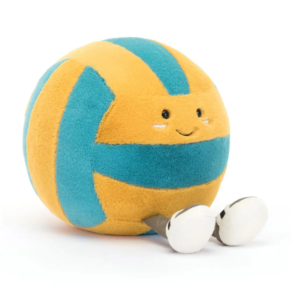 Jellycat Plush Sports Ball - Smiling Volleyball Stuffed Animal with Shoes (USA)