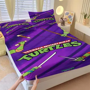 Teenage Mutant Ninja Turtles Pattern Bed Sheet, Non slip, Dustproof and Soft Bedding for Bedroom and Dormitory, Suitable for Moving and Daily Holiday Gifts, Includes 1 Bed Sheet and 2 Pillowcases, Bedsheet