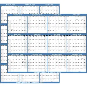 2026 Dry Erase Calendar - Large Yearly Wall calendar 2026, 33.7'' x 45.1'', 2-Side Reversible Calendar 2026, Vertical/Horizontal, Jan 2026 - Dec 2026, 2026 Wall Calendar with Notes, Stickers - Light Blue
