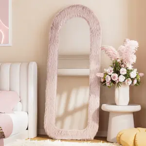 TETOTE Full Length Mirror, Pink Arch Plush Framed Mirror, Floor Mirror for Dressing room/Living Room/Bedroom/Cloakroom, Best Gift for Girlfriend/Wife/Daughter