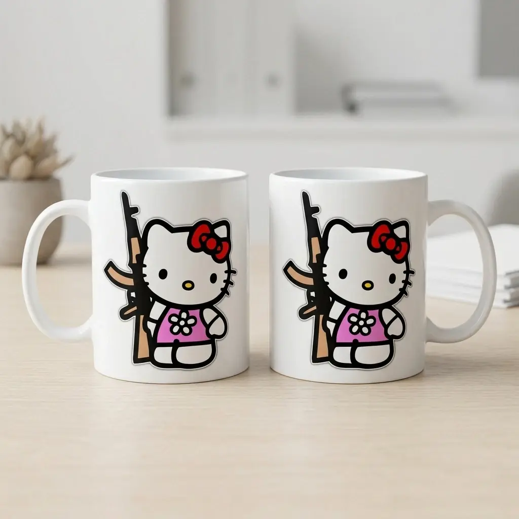 Kitty with AK-47 Coffee Mug, Durable Kitchenware Drinkware for Daily Use