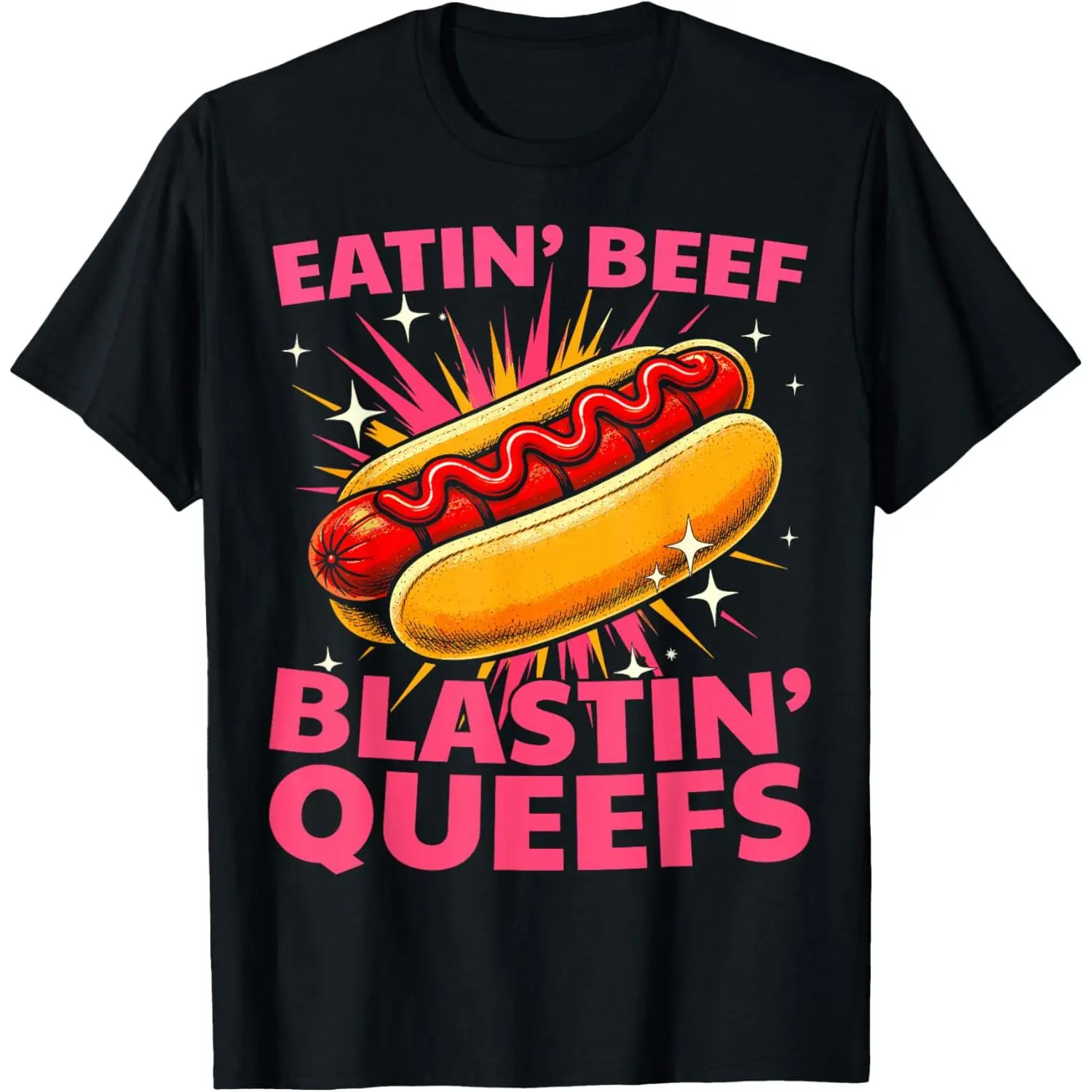 Women's Cotton Short-Sleeve Graphic T-Shirt, Eatin' Beef Blastin' Queefs Funny Embarrassing Design, Casual Streetwear Top, Shortsleeve, Tshirt, Whimsical