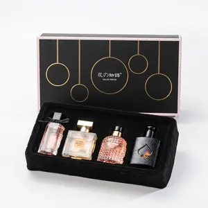 The Language of Flowers Perfume Set | 30mL*1+25mL*3 | Black Opium Fragrance Four-piece Set | with Pink Pepper & Orange Blossom and Pear &Coffee,Jasmine | women's perfume | long lasting perfume | Scented Fragrance Set | perfect birthday gift