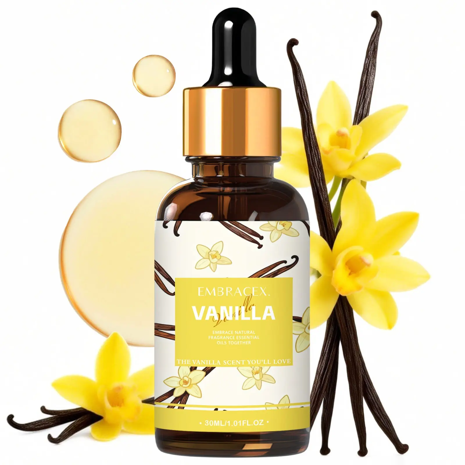 30ML Vanilla Essential Oils with Dropper, Scented Oils, Humidifier Diffuser, DIY Soap Candle Bath Car Air Freshener, Long-Lasting Scent, Holiday Gift, Home Fragrances