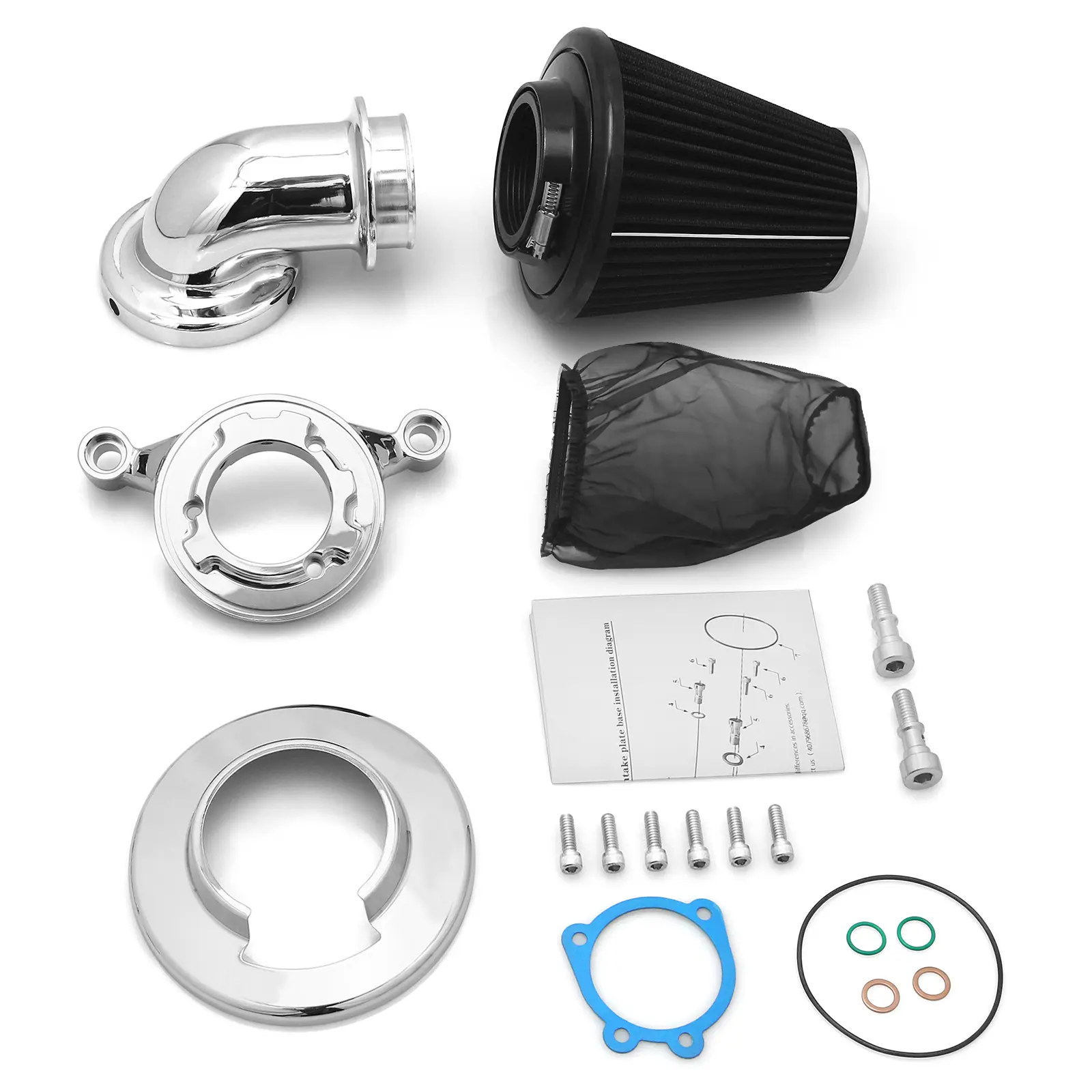 100% Brand New and High Quality Aftermarket Chromed Stage 1 Cone Air Cleaner Breather Filter with Die-Casting & Billet Aluminum Construction, Larger Surface, Oil-Free Wash for Harley Big Twin Softail Fat Boy Heritage 99-15, Touring FLHX FLHR 00-07