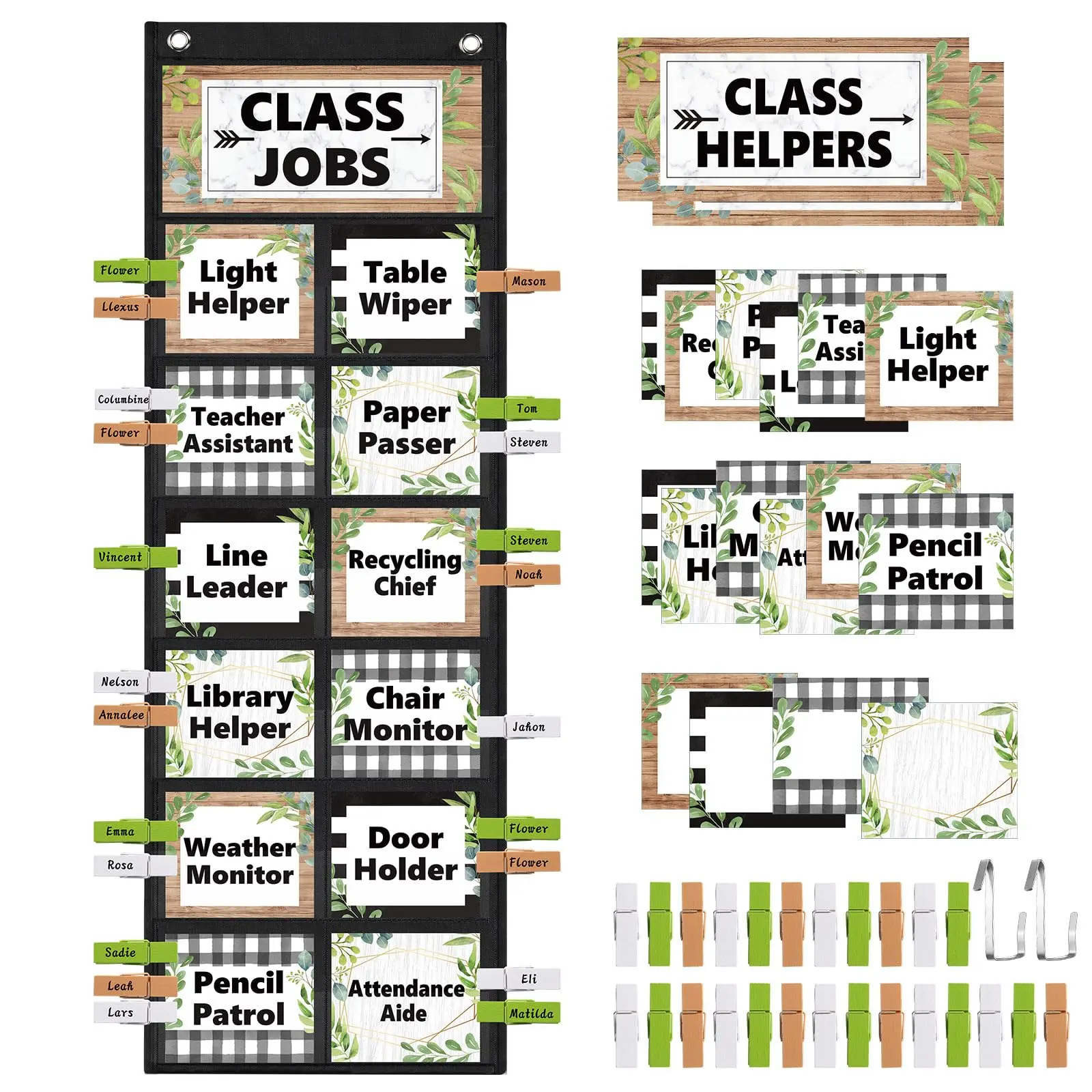 Classroom Jobs Pocket Chart Class Helpers Behavior Chart with Cards & Clips Kit, Back to School Pastel Classroom Setup, Teacher's Helper Classroom Pocket Chart Bulletin Board Ideas for Preschool Kindergarten Elementary School Teacher Must Haves
