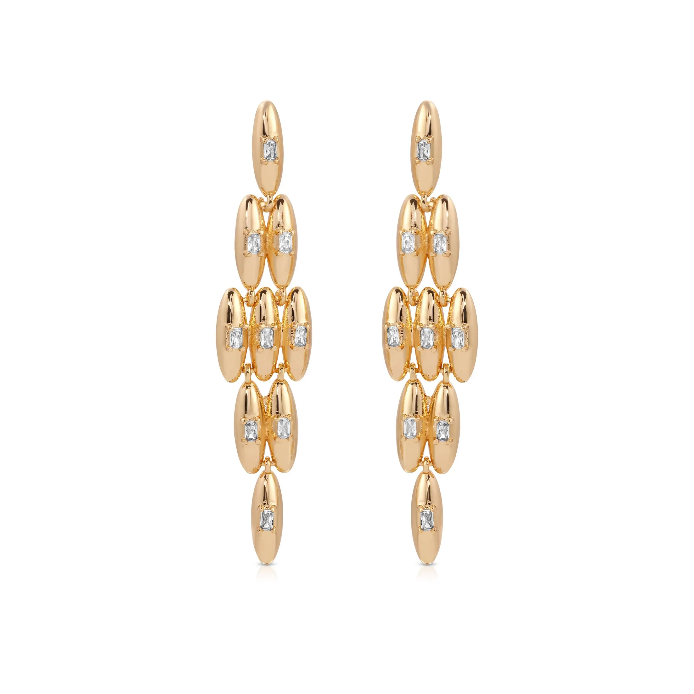 Oval Dome Baguette Dangle Earrings