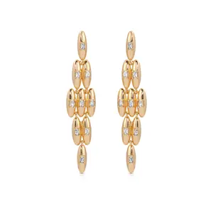 Oval Dome Baguette Dangle Earrings