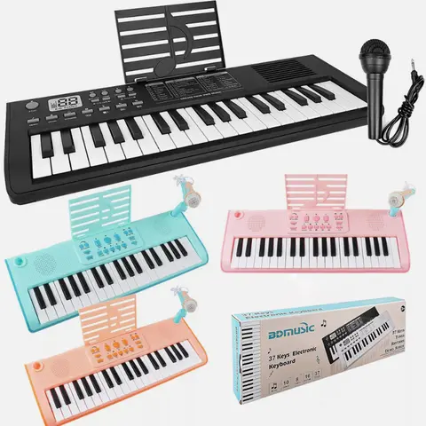 37-Keys Digital Electronic Piano for Girls, Boys - 0.6kg Percussion-Integrated Kids' Keyboard Toy with Microphone, 10 Demos, 16 Rhythms, Record & Replay, ABS Construction, Birthday Gift