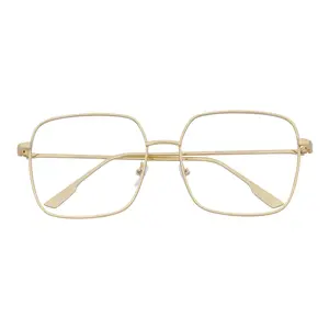 JOSEI - Oversize Large Metal Square Blue Light Glasses Gold Clear Lens