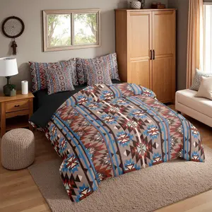 Aztec Bed in A Bag 7 Pcs Ethnic Tribal Western Comforter Set,Retro Southwest Native Bohemian Bedding Set,Exotic Nordic Style Sheet Set with Comforter Vintage Room Decor