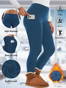 Women's Plus Size High Waist Fitted Leggings, Warm Inner Lining, Soft, Adjustable Elasticity, Comfortable Fit, Multiple Scenarios Use, Bottom