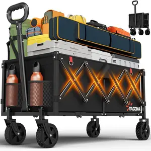 35" L Extra Long Wagons Carts Foldable, 360LBS Heavy Duty Collapsible Wagon with Wheels, Folding Wagon Portable Utility Cart for Groceries, Shopping, Camping,