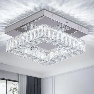 Mini Modern  Chandeliers Square Flush Mount Ceiling Light LED Chandelier for Hallway Kitchen Foyer Dining Room,Dia 9.8", 18 W 6000K Lamp Decorative