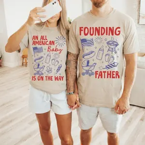 An All American Baby Pregnancy Announcement T-shirt, Couple Matching 4th of July Shirt, Pregnant Tee for Dad Mom, 4th of July Gift