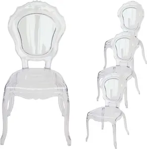 Set of 4 Belle Style Clear Ghost Chairs, Modern Transparent Accent Side Chairs, Stackable Chairs for Events, Weddings, Banquets