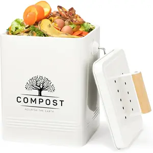 Kitchen Compost Bin 1.7 Gallon Countertop Compost Bin with Lid, Indoor Compost Bin Includes 2 Carbon Filters, Small Compost Bucket Food Waste Bin for Kitchen with Trash Bags (Cream White)