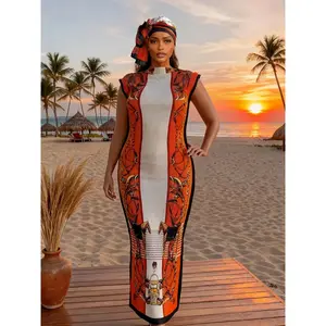 Women's Elegant Animal Print Long Dress Set, Slim-Fitting Moo Moo Skirt & Scarf, Beach Sun Protection Shawl, All Seasons FashionRAIMENTRY