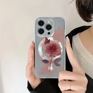iPhone 17 E Air Pro ProMax iPhone16 15 14 Plus 13 12 Mini 11 X XS XR New Creative Trend Pattern Transparent Acrylic Magnetic Phone Case, Earthquake Resistant Protection Classic Mixed Transparent Phone Case, High-quality Phone Protection Case for Women.