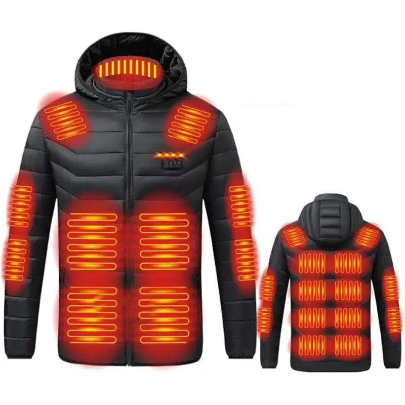 Heated Jacket for Men Women 21 Zones Heated Hoodie Winter Soft Puffer Jacket Windproof Coat USB Charging Body Warmer Casual Fabric Fashion Shell Blazer Breathable Cotton High Neck Long Menswear Outdoor Small Tops Tights 02 #       Black Big