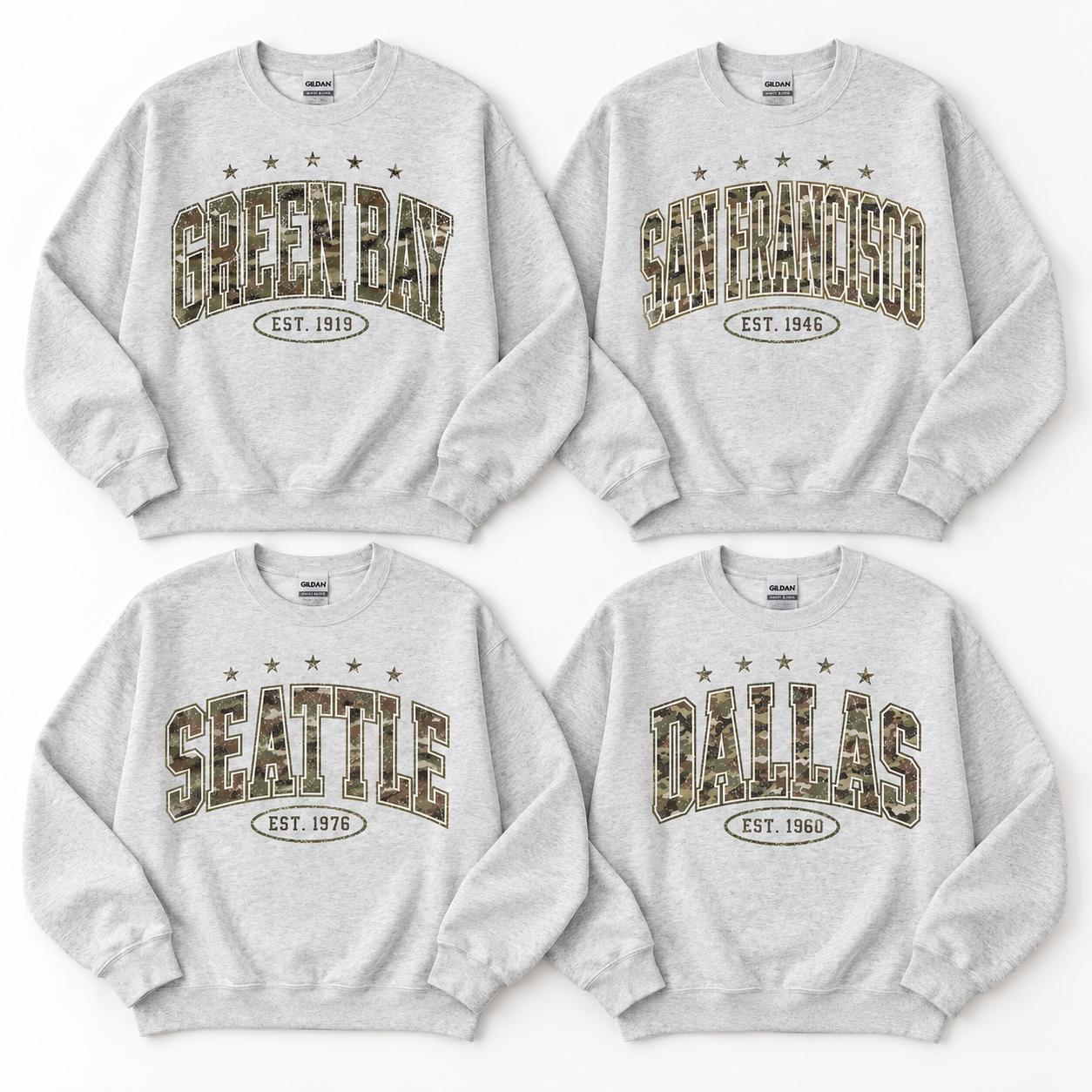 Camo Football Sweatshirt, Vintage City Graphic Sweatshirt, Retro Game Day Sweatshirt