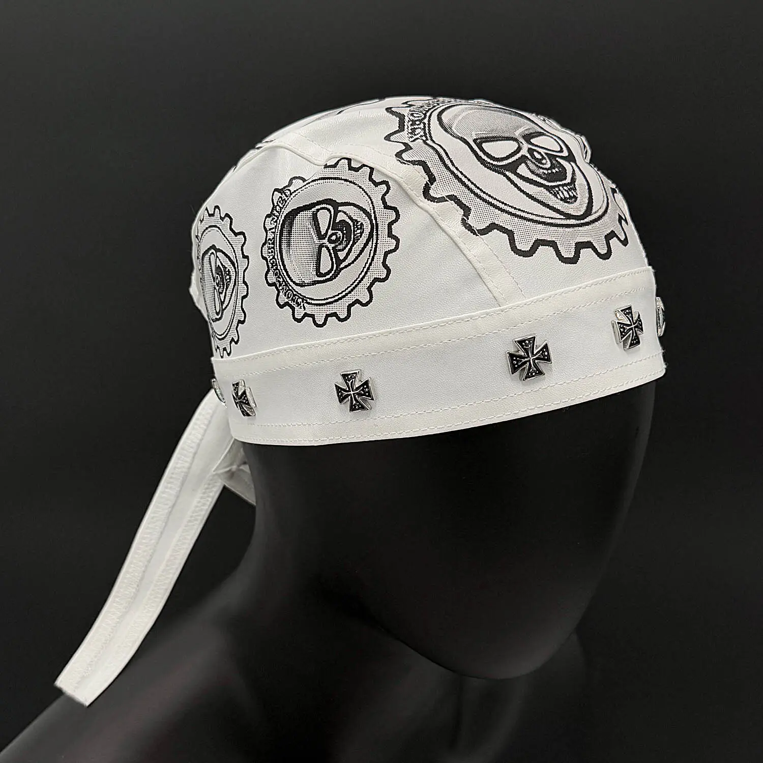White Steampunk Gears Skull Cross Headwrap Cap Men Women Bandana Doo Do Rag Cap