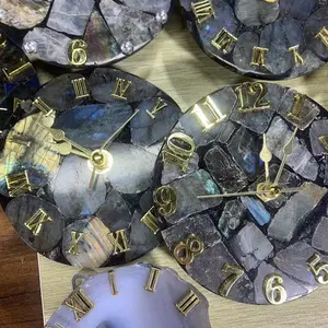 natural agate clock super flashy  labrodorite clock crystal clock hand made pretty time  for gift for decoration