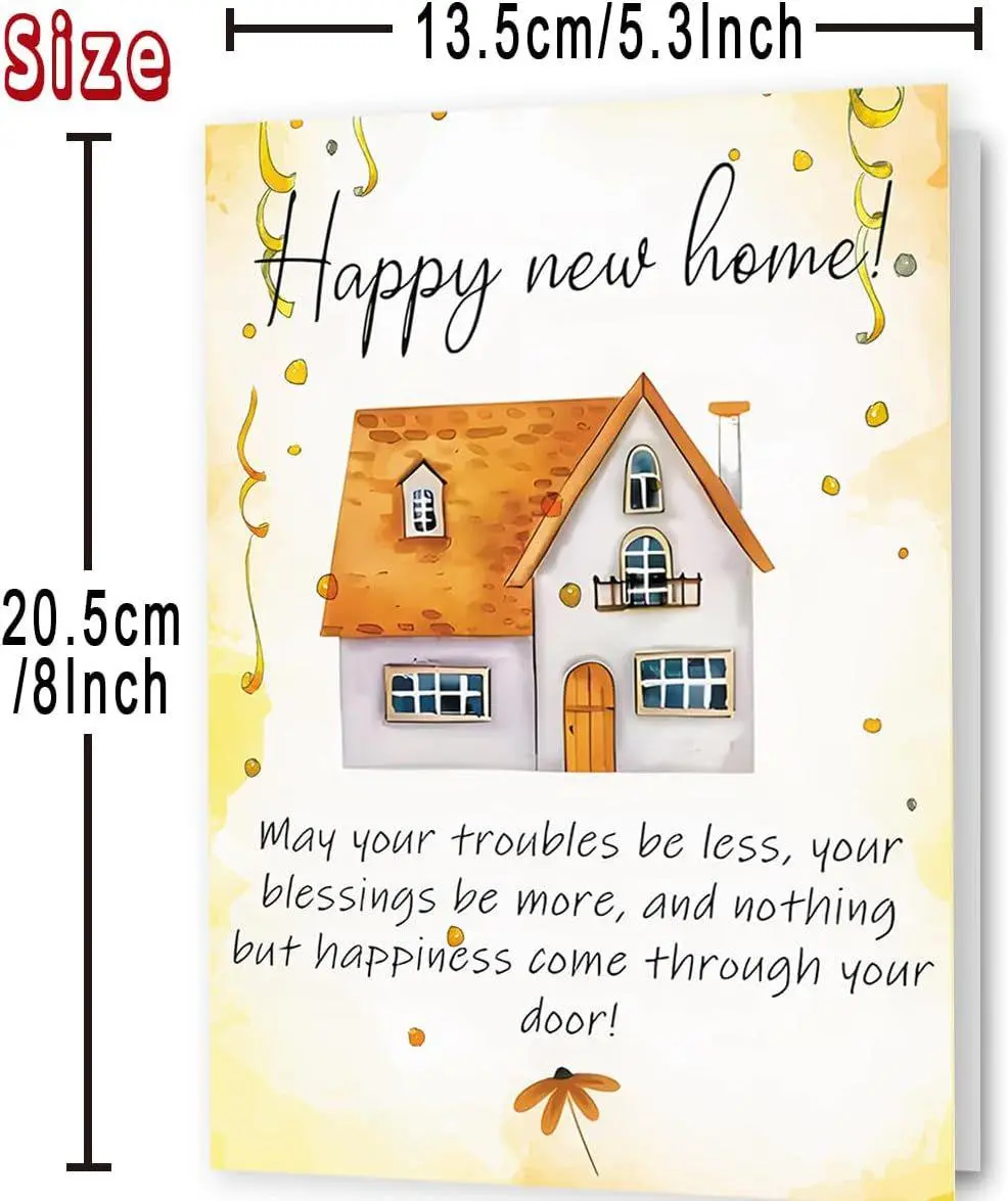 New Home Card 5x7 Inch Quality 300gsm Recycled Smooth Card Stock with Red Envelope for Women Men Housewarming Gifts Congratulations on New House Fun Party Cards Positive Message Card