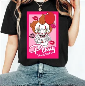Tee Halloween Pink Penny untuk Wanita, T-Shirt Kaus Casual dengan Lengan Pendek - Cotton